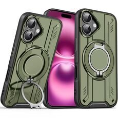 Per iPhone 16 Plus Supporto ad anello rotante Custodia magnetica MagSafe per telefono (verde)