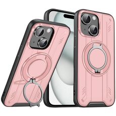 Per iPhone 15 Plus Supporto ad anello rotante Custodia magnetica MagSafe per telefono (rosa)