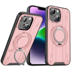 Per iPhone 14 Plus Supporto ad anello rotante Custodia magnetica MagSafe per telefono (rosa)