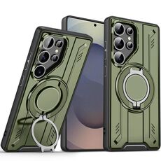 Per Samsung Galaxy S25 Ultra 5G Supporto ad anello rotante Custodia magnetica MagSafe per telefono (verde)