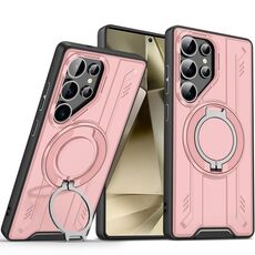 Per Samsung Galaxy S24 Ultra 5G Supporto ad anello rotante Custodia magnetica per telefono MagSafe (rosa)