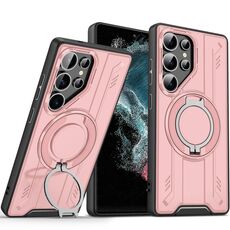 Per Samsung Galaxy S22 Ultra 5G Supporto ad anello rotante Custodia magnetica MagSafe per telefono (rosa)