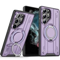 Per Samsung Galaxy S22 Ultra 5G Supporto ad anello rotante Custodia magnetica MagSafe per telefono (viola)