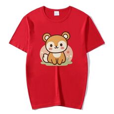 Maglietta a maniche corte in modal con scollo rotondo e stampa scoiattolo, stampa su richiesta, taglia: XXXXL (rosso)