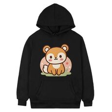 Felpa con cappuccio in pile con stampa scoiattolo, stampa su richiesta, taglia: XXXL (nero)