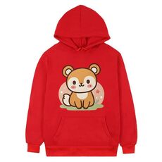 Felpa con cappuccio in pile con stampa scoiattolo, stampa su richiesta, taglia: XXXL (rosso)