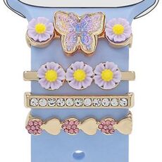 4 pezzi / set Smart Watch universale farfalla fiore fascia anello decorativo accessori in metallo, stile: 1