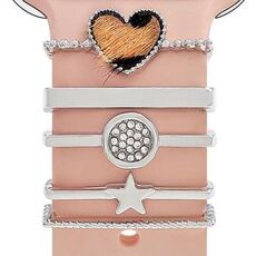Smart Watch Universale Cinturino in Silicone Anello Decorativo Accessori in Metallo, Stile: Amore Cuore Leopardo Argento