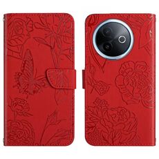 Per vivo Y39 5G Global HT03 Custodia in pelle con motivo a farfalla in rilievo (rosso)