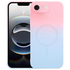 Per iPhone 16e Custodia per telefono MagSafe in silicone TPU liquido sfumato (rosa blu)
