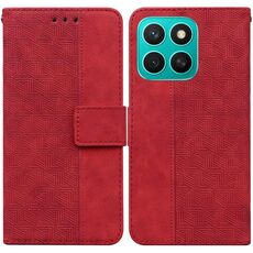 Per Honor X8c 4G Custodia per telefono in pelle con motivo geometrico in rilievo (rosso)