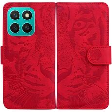 Per Honor X8c 4G Custodia in pelle con motivo a rilievo di tigre (rosso)