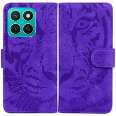 Per Honor X8c 4G Custodia per telefono in pelle con motivo a rilievo di tigre (viola)