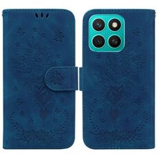 Per Honor X8c 4G Custodia per telefono in pelle goffrata con motivo a farfalla rosa (blu)