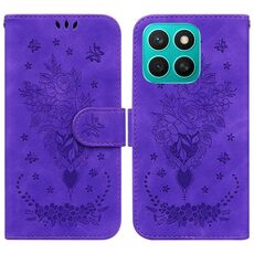 Per Honor X8c 4G Custodia per telefono in pelle goffrata con motivo a farfalla rosa (viola)