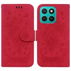Per Honor X8c 4G Custodia per telefono in pelle goffrata con motivo a farfalla rosa (rosso)