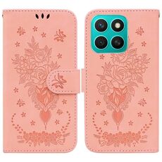 Per Honor X8c 4G Custodia per telefono in pelle goffrata con motivo a farfalla rosa (rosa)