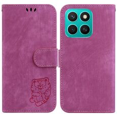 Per Honor X8c 4G Custodia per telefono in pelle goffrata Little Tiger (rosso rosa)