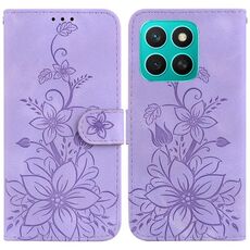 Per Honor X8c 4G Custodia per telefono in pelle goffrata Lily (viola)