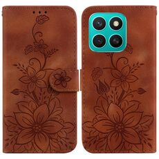Per Honor X8c 4G Custodia per telefono in pelle goffrata Lily (marrone)