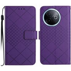 Per vivo Y39 5G Global Rhombic Grid Texture Custodia in pelle per telefono (viola)