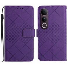 Per vivo V50 Lite 5G Custodia in pelle con trama a griglia rombica (viola)