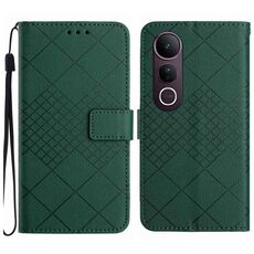 Per vivo V50 Lite 5G Custodia per telefono in pelle con trama a griglia rombica (verde)