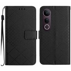 Per vivo V50 Lite 5G Custodia per telefono in pelle con trama a griglia rombica (nero)