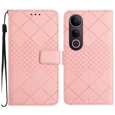 Per vivo V50 Lite 5G Custodia per telefono in pelle con trama a griglia rombica (rosa)