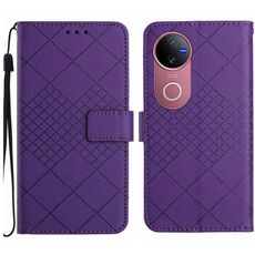 Per vivo V50 5G Global Rhombic Grid Texture Custodia in pelle per telefono (viola)