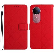 Per vivo V50 5G Global Rhombic Grid Texture Custodia in pelle per telefono (rosso)