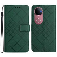 Per vivo V50 5G Global Rhombic Grid Texture Custodia in pelle per telefono (verde)