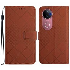 Per vivo V50 5G Global Rhombic Grid Texture Custodia in pelle per telefono (marrone)