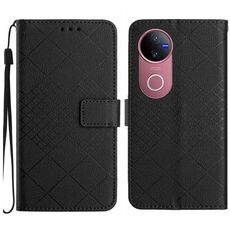 Per vivo V50 5G Global Rhombic Grid Texture Custodia in pelle per telefono (nero)
