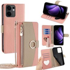 Per OPPO Reno13 F 5G / 4G Custodia a tracolla in pelle con texture Litchi (rosa)