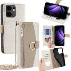 Per OPPO Reno13 F 5G / 4G Custodia a tracolla in pelle con texture Litchi (bianca)