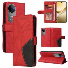 Custodia a libro in pelle con cuciture bicolore per vivo V50 5G (rosso)
