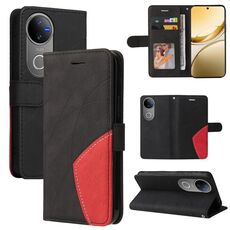 Custodia a libro in pelle con cuciture bicolore per vivo V50 5G (nera)