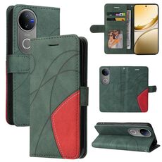 Custodia a libro in pelle con cuciture bicolore per vivo V50 5G (verde)