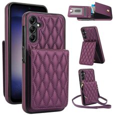 Per Samsung Galaxy S25 5G YM015 Crossbody Rhombic Card Bag RFID Custodia per telefono (viola scuro)
