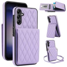 Per Samsung Galaxy S25 5G YM015 Crossbody Rhombic Card Bag RFID Custodia per telefono (viola chiaro)