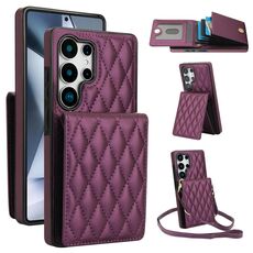 Per Samsung Galaxy S25 Ultra 5G YM015 Crossbody Rhombic Card Bag RFID Custodia per telefono (viola scuro)
