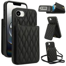 Per iPhone 16e YM015 Borsa a tracolla con rombi e porta carte RFID Custodia per telefono (nero)