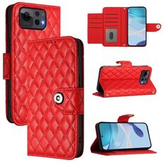 Per Asus Zenfone 12 Ultra Custodia in pelle con texture rombica e cordino (rosso)