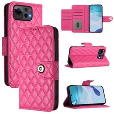 Per Asus Zenfone 12 Ultra Custodia in pelle con texture rombica e cordino (rosso rosa)