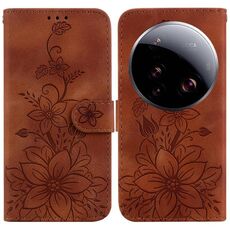 Per Xiaomi 15 Ultra Lily Custodia in pelle goffrata per telefono (marrone)