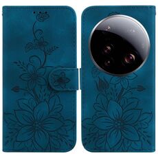 Per Xiaomi 15 Ultra Lily Custodia in pelle goffrata (blu scuro)