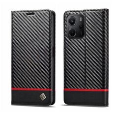 Per Redmi Note 14 5G Global LC.IMEEKE Custodia in pelle e fibra di carbonio (nero orizzontale)