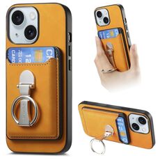 Per iPhone 15 Plus Retro Folding Ring Holder Card Bag MagSafe Custodia per telefono (giallo)