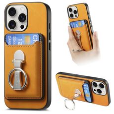 Per iPhone 15 Pro Retro Folding Ring Holder Card Bag MagSafe Custodia per telefono (giallo)